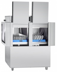 Посудомоечная машина туннельного типа  Abat,Выпускается в правом (движение посуды справа налево) и левом (движении посуды слева направо) исполнении, производительность  кассет/тарелок 95/1700 шт/час со встроенным дозаторам ополаскивающего средства, электр