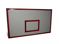 Щит баскетбольный игровой,  из фанеры размером 1800х1050 мм, окрашен эмалью белого цвета, на щите нанесена разметка эмалью красного цвета.