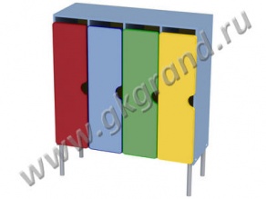 Шкаф для одежды детский 4-секционный, лдсп-цветное, металлокаркас, (вар №1, вар №2, вар №3)